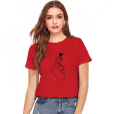 Red cotton western wear t-shirt, printed design for women's casual fashion, machine washable (S36, M38, L40, XL42)